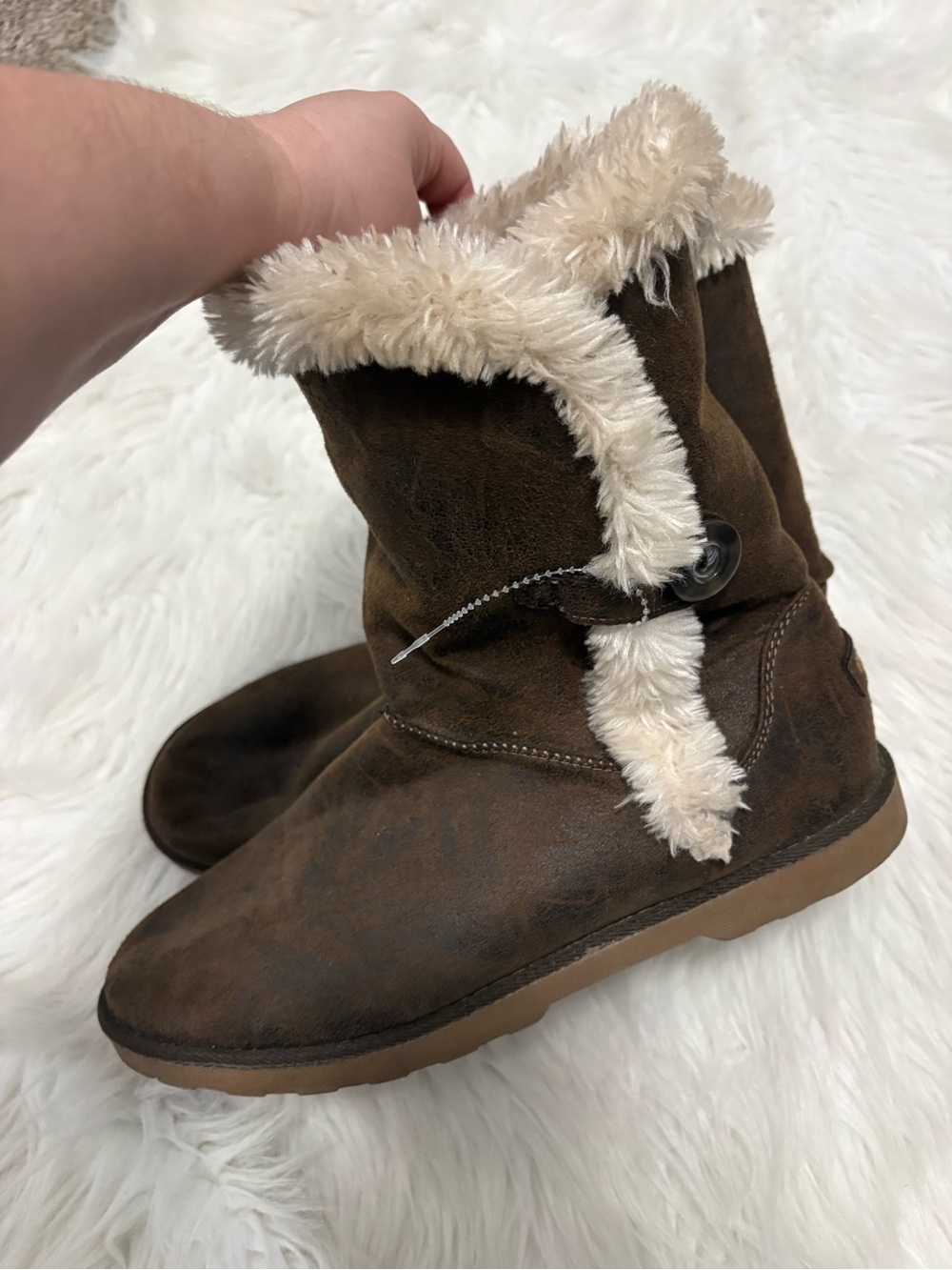 Makalu Faux Shearling Lined Suede Dark Brown Cozy Slip On Winter Boots